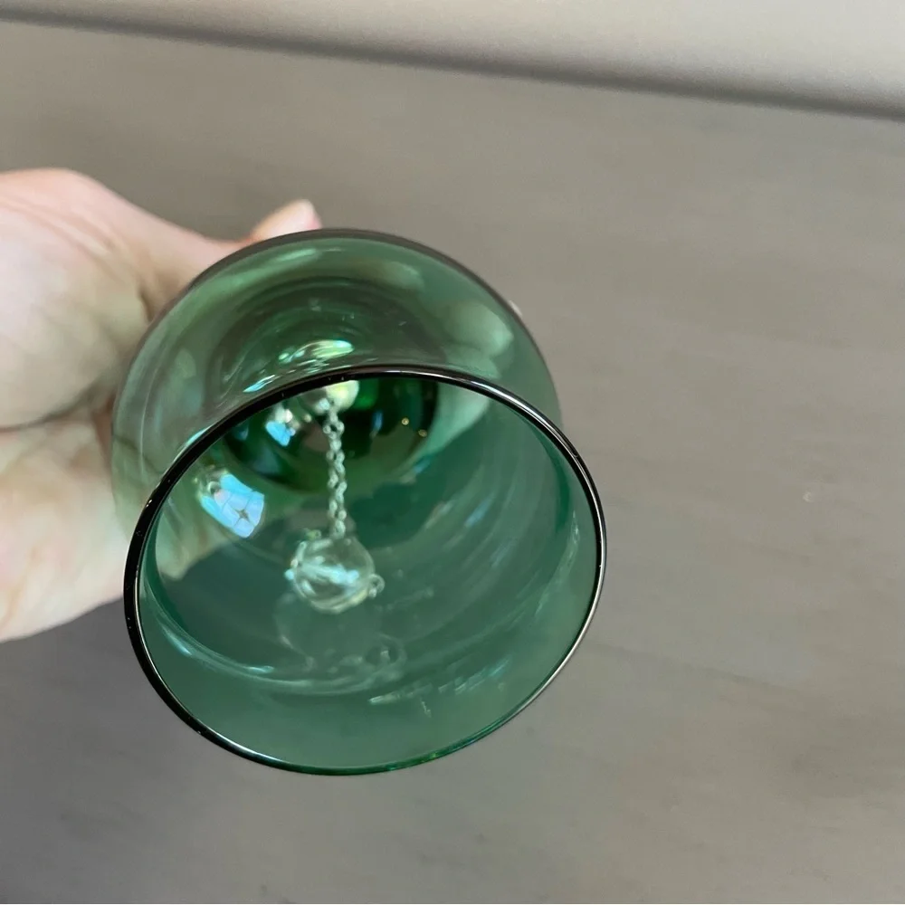 Vintage Green Glass Bell with Clear Handle Holiday Collectible 5